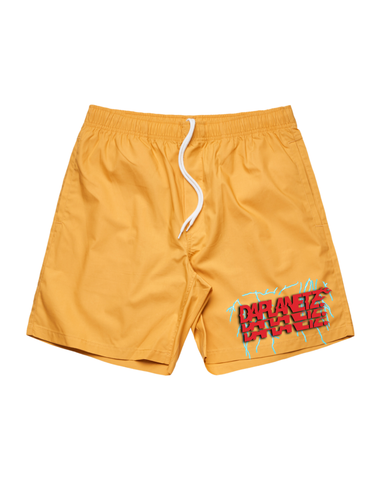 "LIVE WITH NO REGRETS" BEACH SHORTS - MUSTARD